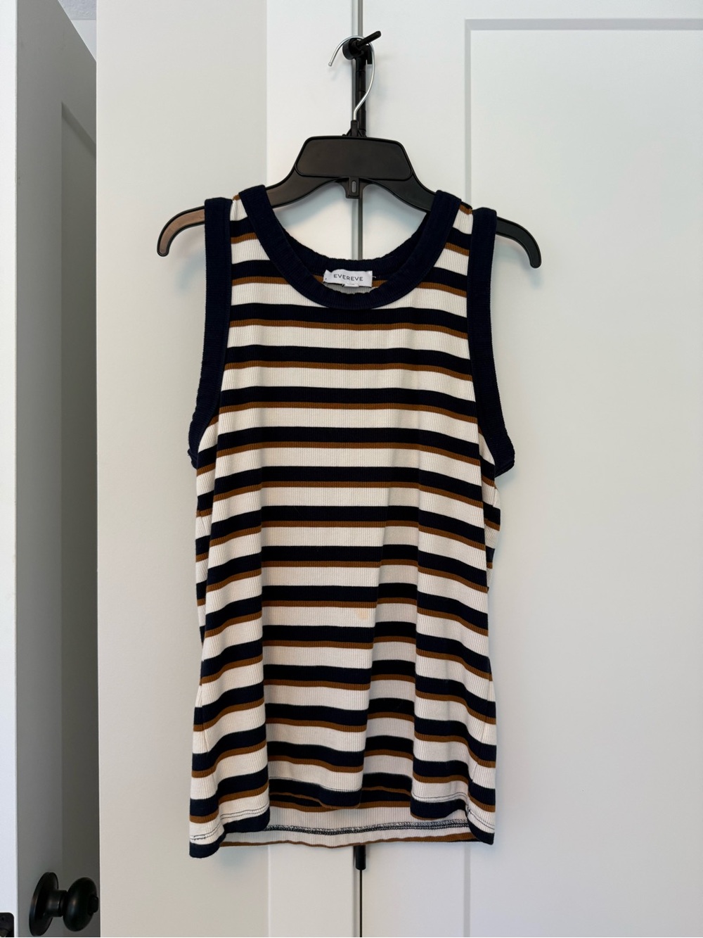 Evereve Navy, White & Brown Striped Sleeveless Tank